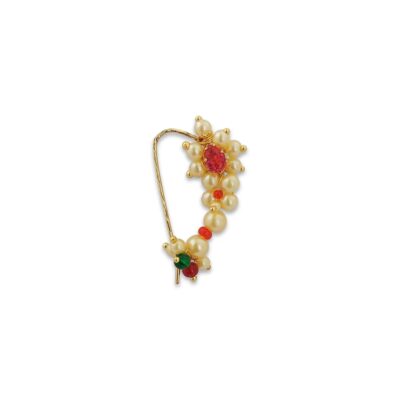 gold-plated nose ring, indian maharashtrian nose pin, traditional multi color nose ring