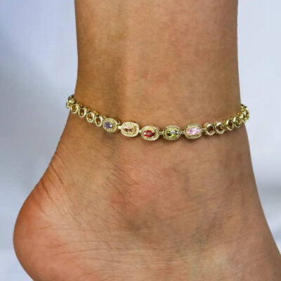 A2103MLG-_6 CZ Stone Women's Gold Ankle Bracelet