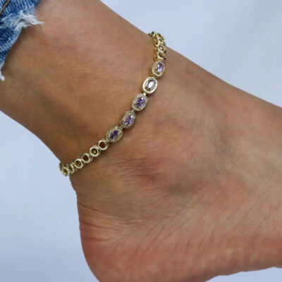 A2103PRG-_5 CZ Stone Women's Gold Ankle Bracelet
