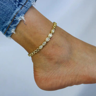 A2103WG-_7 CZ Stone Women's Gold Ankle Bracelet