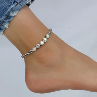 A2104ABS-_3 CZ Stone Ankle Bracelets in Summer