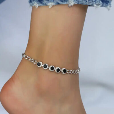A2104BKS-_4 CZ Stone Ankle Bracelets in Summer