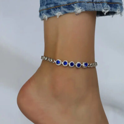 A2104BLS-_4 CZ Stone Ankle Bracelets in Summer