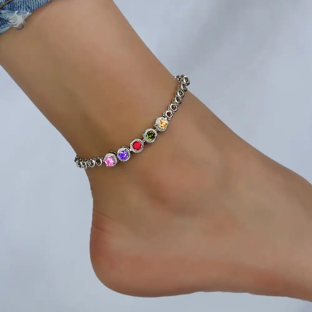 A2104MLS-_3 CZ Stone Ankle Bracelets in Summer
