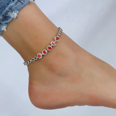 A2104RS-_3 CZ Stone Ankle Bracelets in Summer