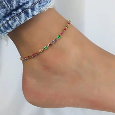 A2107MLG-_3 CZ Stone Diamond Ankle Bracelet