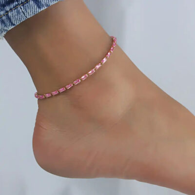 A2107PG-_3 CZ Stone Diamond Ankle Bracelet