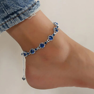 A2108BLS-_2 CZ Stone Adjustable Anklet Jewelry