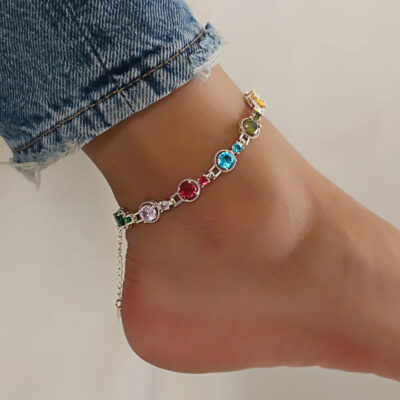A2108MLS-_2 CZ Stone Adjustable Anklet Jewelry