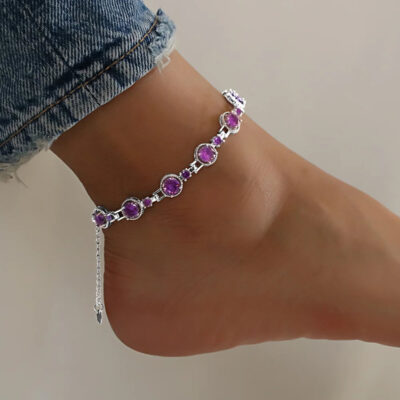A2108PRS-_2 CZ Stone Adjustable Anklet Jewelry