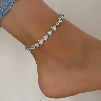 CZ Stone Silver Plated Triangle Shaped Anklets