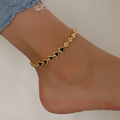 A2109BKG-_2 Gold Plated CZ Stone Triangle Shaped Anklet