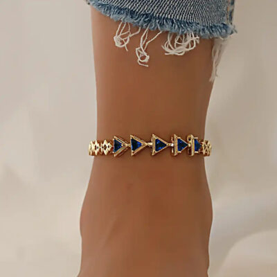 A2109BLG-_3 Gold Plated CZ Stone Triangle Shaped Anklet
