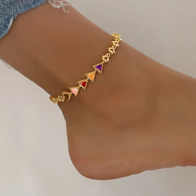 A2109MLG-_2 Gold Plated CZ Stone Triangle Shaped Anklet