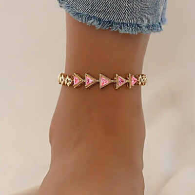 A2109PG-_3 Gold Plated CZ Stone Triangle Shaped Anklet