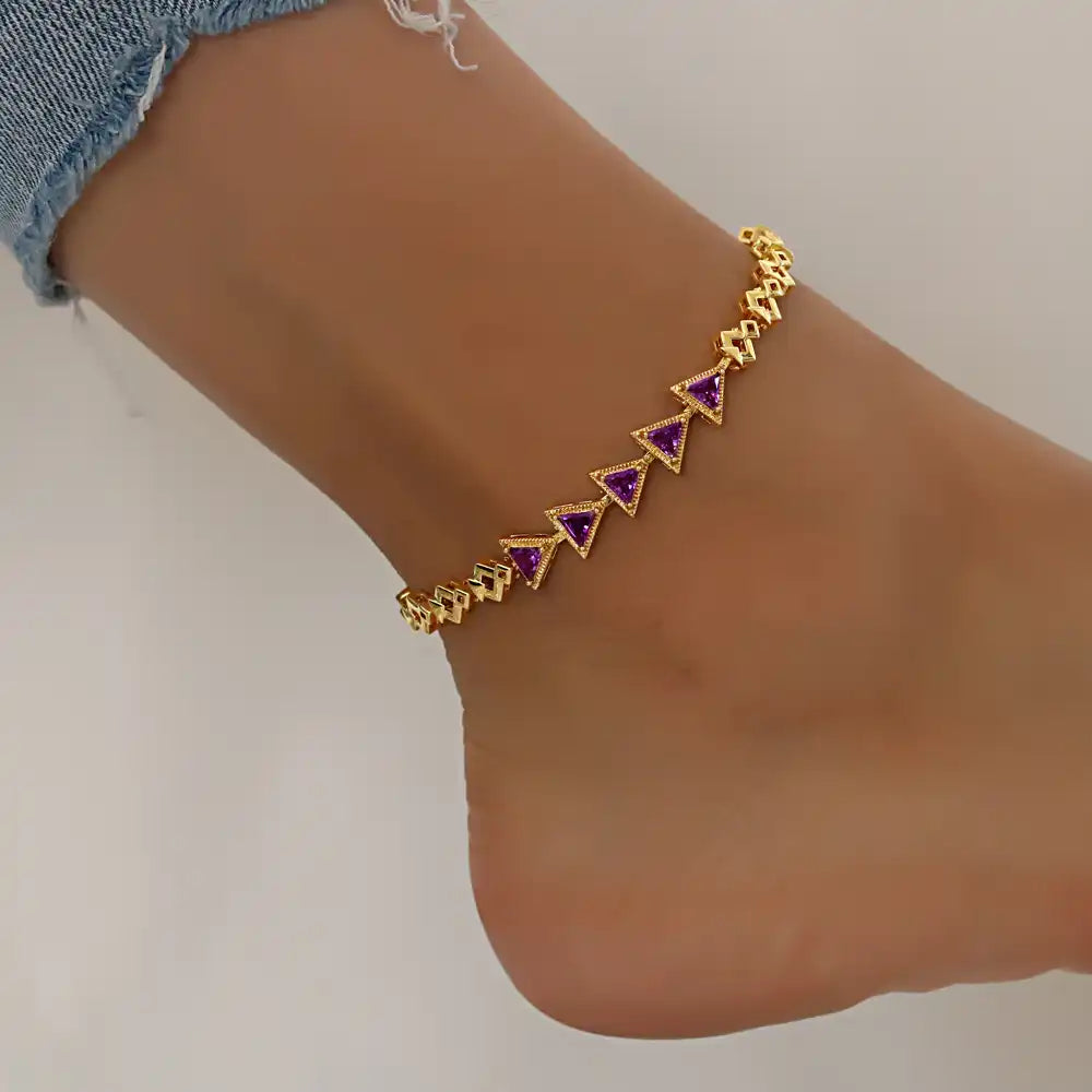 A2109PRG-_2 Gold Plated CZ Stone Triangle Shaped Anklet