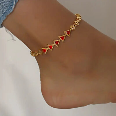 A2109RG-_2 Gold Plated CZ Stone Triangle Shaped Anklet