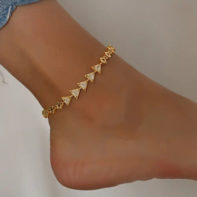 A2109WG-_2 Gold Plated CZ Stone Triangle Shaped Anklet