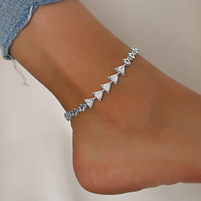 CZ Stone Silver Plated Triangle Shaped Anklets