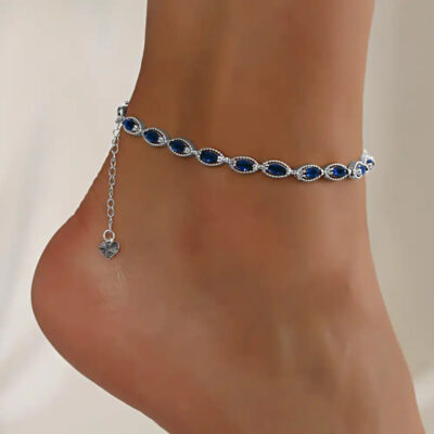 A2110BLS-_3 Silver Oval Shape Anklet Bracelet for Women