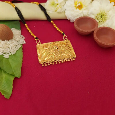 Square Pendant Black Beads Designer Mangalsutra