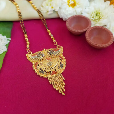 Gold-Plated Black Beaded Traditional Mangalsutra