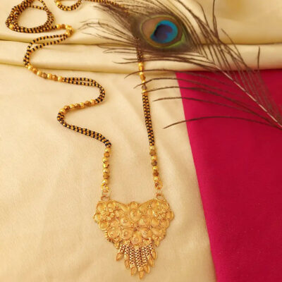 Ethnic Gold Plated Mangalsutra with Black Beads Design