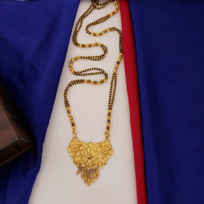 Ethnic Gold Plated Mangalsutra with Black Beads Design
