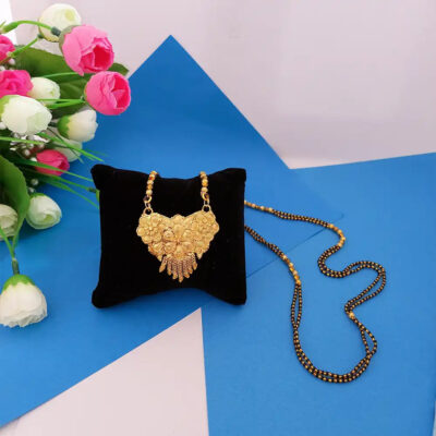 Ethnic Gold Plated Mangalsutra with Black Beads Design