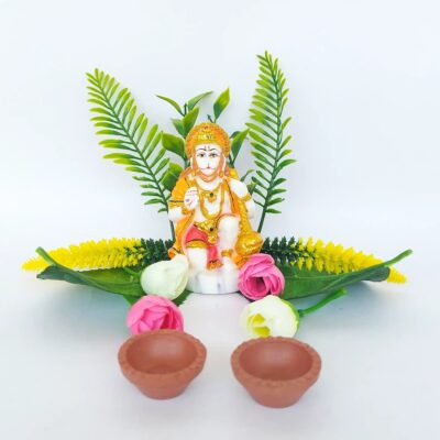 GI13-_4 White & Orange Lord Hanuman Giving Blessing Idol