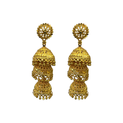 Gold-Plated Earrings, Wedding Jhumka Earrings, Gold-Plated Ear Jewelry, Indian Jewelry Mall
