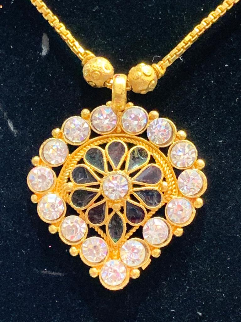Gold Plated Stones Pendant Necklace